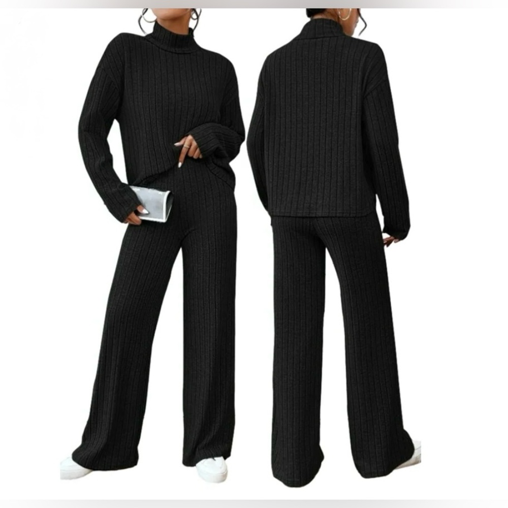 Soft Black Ribbed Loungewear | Faux Turtleneck | Lightweight | S | NWT - Picture 3 of 13